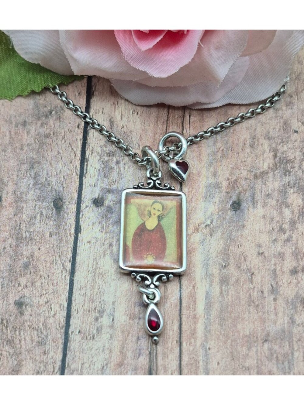 Brighton Art & Soul HEALING Guardian Angel Pendant Necklace Enamel Silver Plated